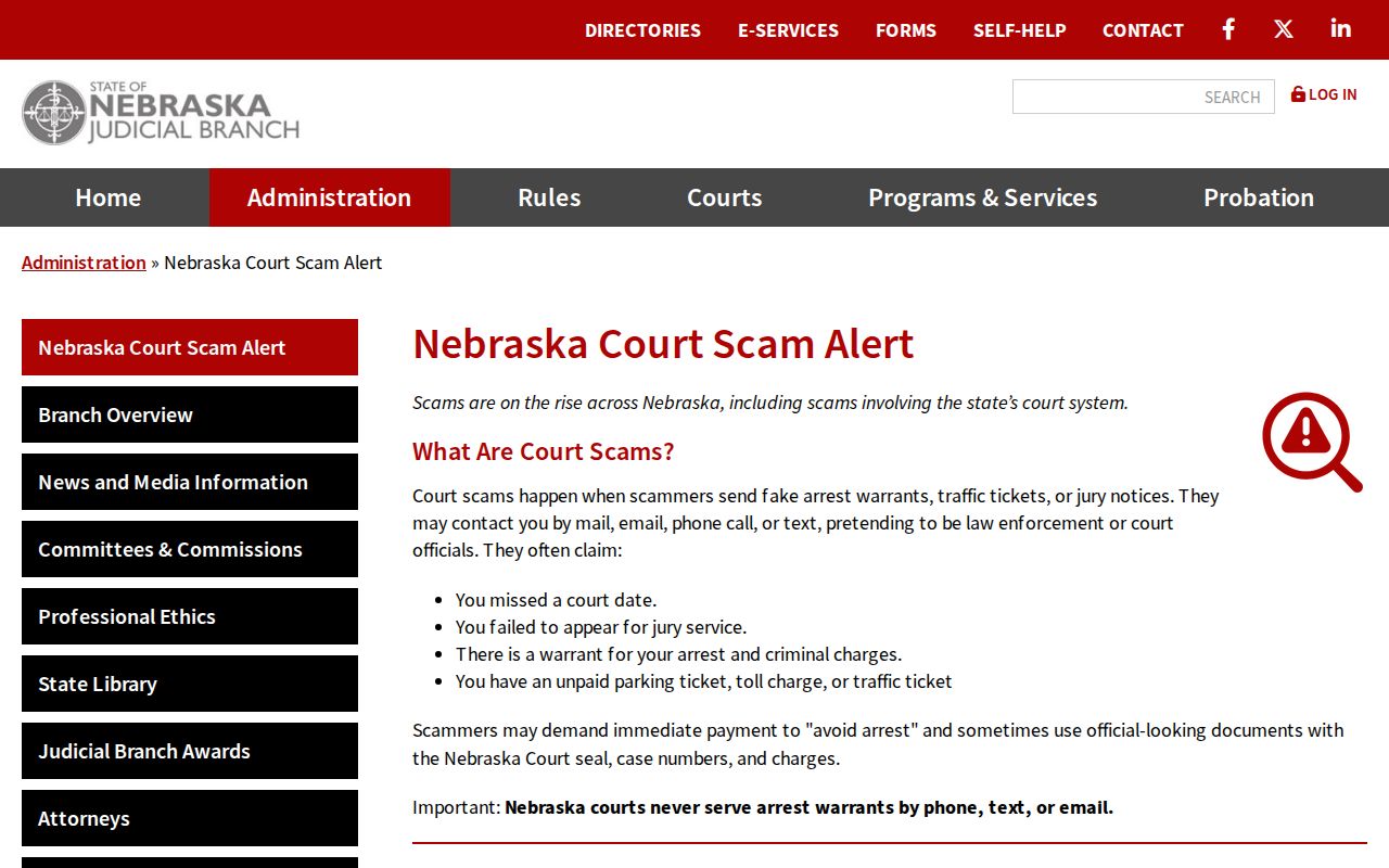 Burt County bench warrant search court scam alert