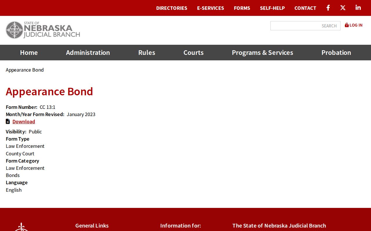 Burt County bench warrant search Nebraska appearance bond form